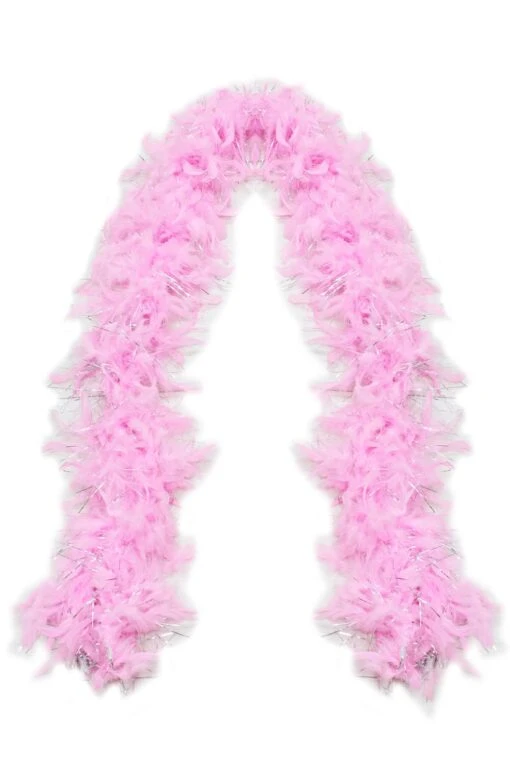 Boa Piuma Struzzo Rosa Con Fili Argento