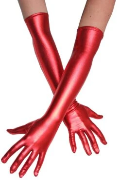Guanti Spandex Laccato Laminato Rosso Donna