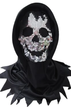 Cappuccio Horror Di Halloween Con Maschera Paillettes Argento