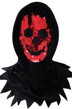Cappuccio Horror Di Halloween Con Maschera Paillettes Rosso