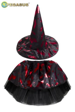 Set Gonna E Cappello Halloween Strega Rossa Bambina