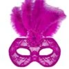 Maschera Merletto Con Piume Fuxia -Party Costume Store 6MAS 0051 B