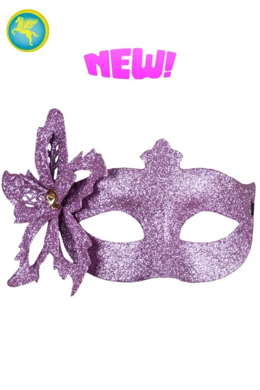 Maschera Glitter Con Fiore Rosa
