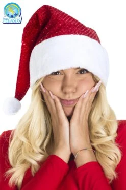 Cappello Babbo Natale Lusso Paillettes Rosso
