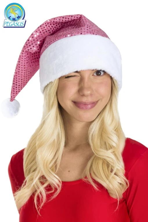 Cappello Natale Lusso Paillettes Rosa
