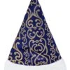 Cappello Babbo Natale Velluto Stampato Blu -Party Costume Store 6N CAP0022 A201