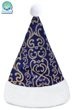 Cappello Babbo Natale Velluto Stampato Blu