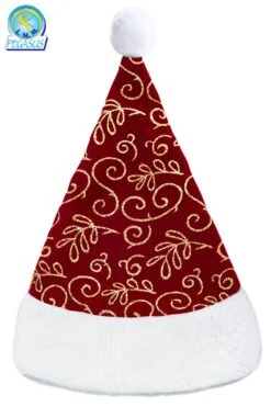 Cappello Babbo Natale Velluto Stampato Bordeaux