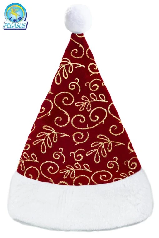 Cappello Babbo Natale Velluto Stampato Bordeaux