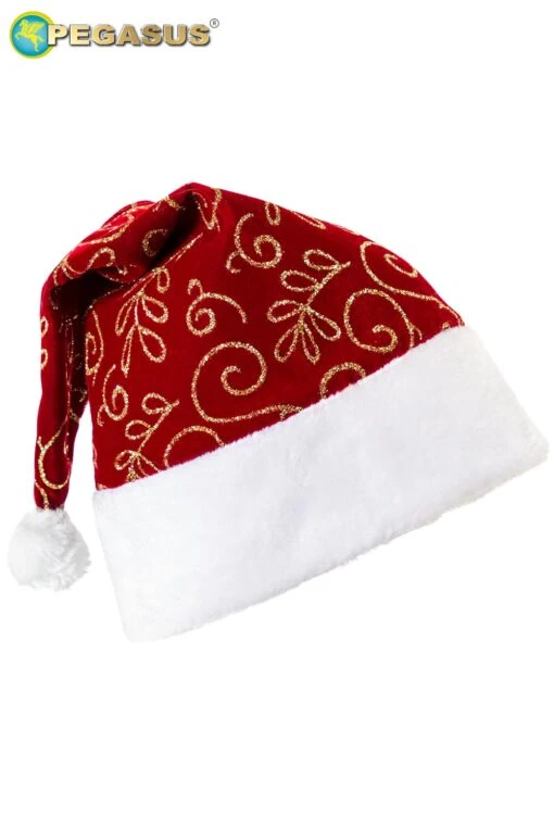 Cappello Babbo Natale Velluto Stampato Bordeaux - Image 2