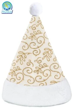 Cappello Babbo Natale Velluto Stampato Panna
