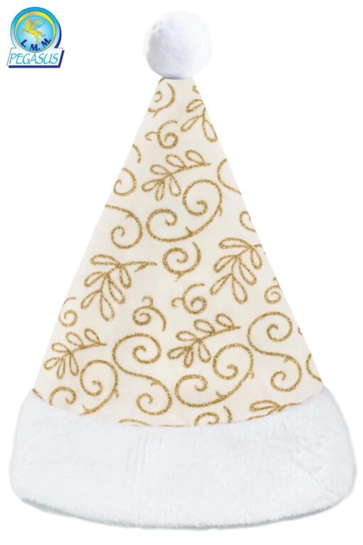 Cappello Babbo Natale Velluto Stampato Panna