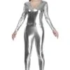Tuta Elasticizzata Metallizzata Lucida Argento -Party Costume Store 6TUT 0003 D